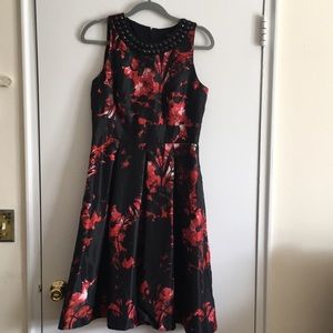 Black/Red Party Dress with Beaded Neckline